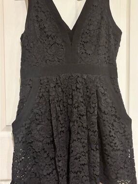 Free People Black Lace V-Neck Mini Dress